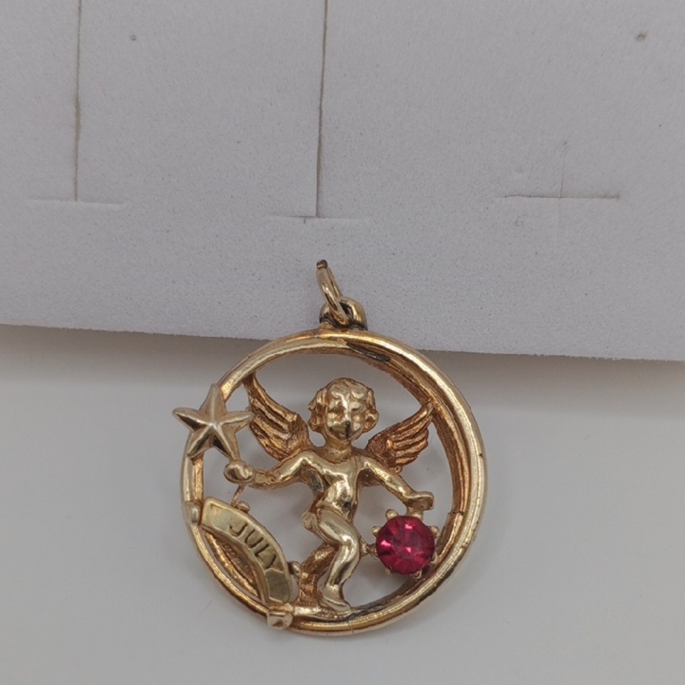 Gold???🧐 Angel Pendant with Red Gemstone